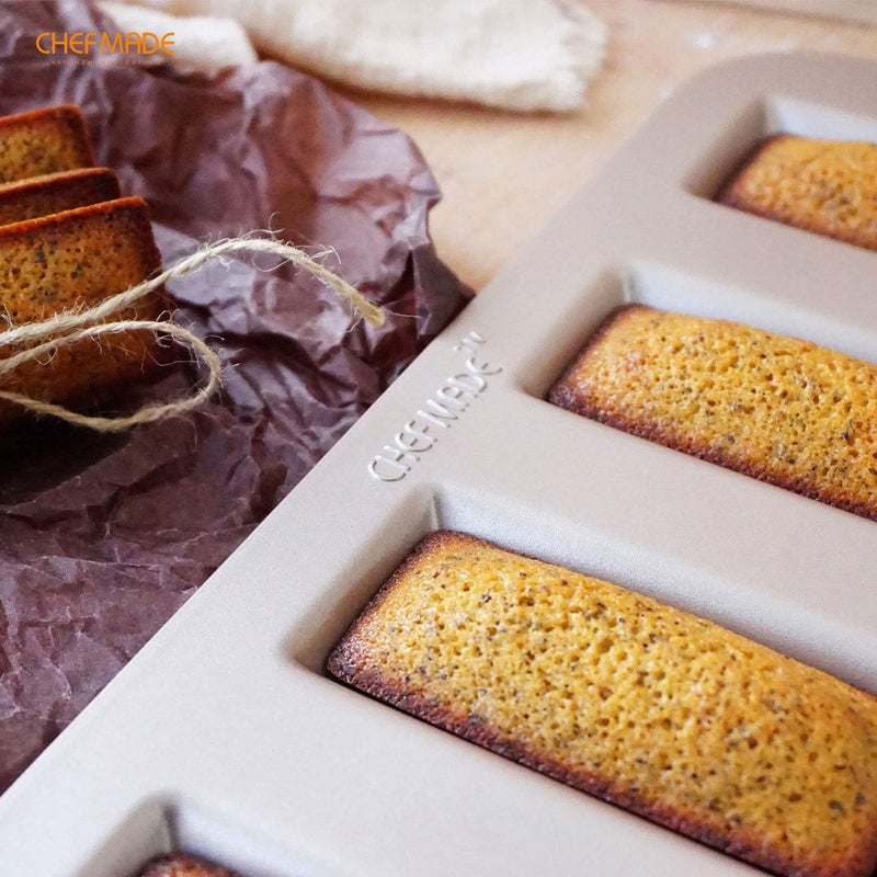 CHEFMADE Financier Cake Pan, 8-Cavity Non-Stick Rectangle Muffin Pan Biscuits Cookies Bakeware for Oven Baking (Champagne Gold) - Image 3